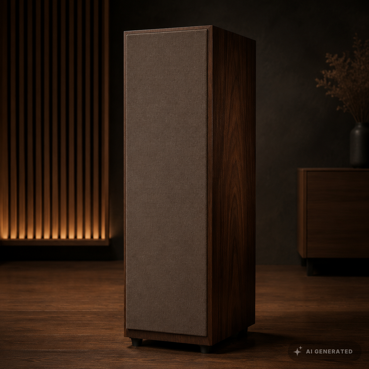 
                  
                    Standlautsprecher mit brauner Adamantium Audio Invisible Frontbespannung
                  
                