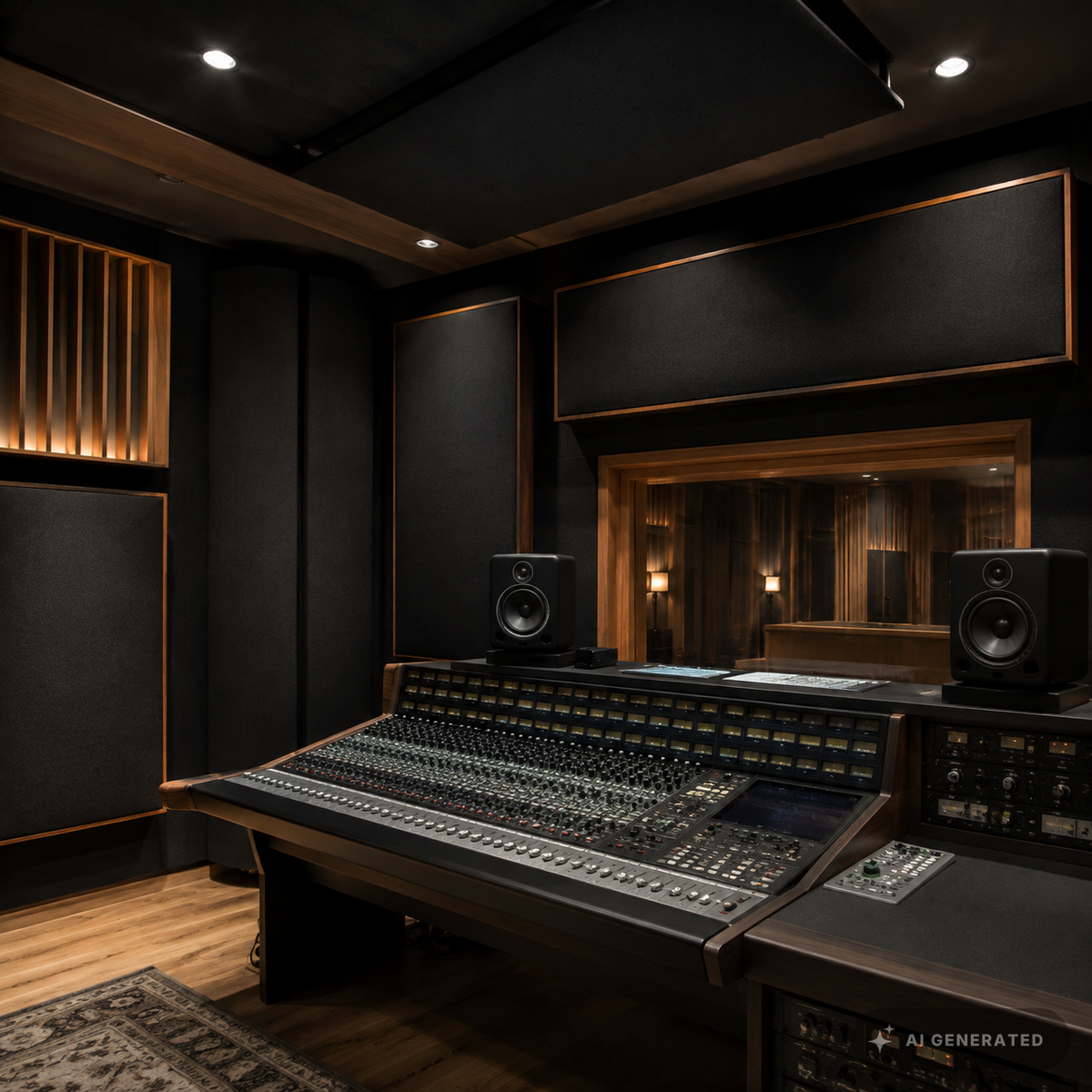 
                  
                    Adamantium Audio Invisible Akustikstoff auf Absorbern in einem Tonstudio
                  
                